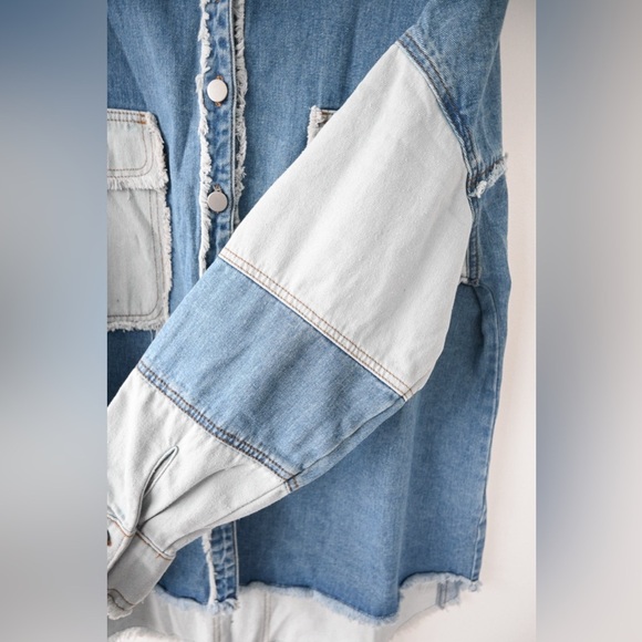 Oversized Patchwork Denim Shacket New Boutique Item - Picture 8 of 12